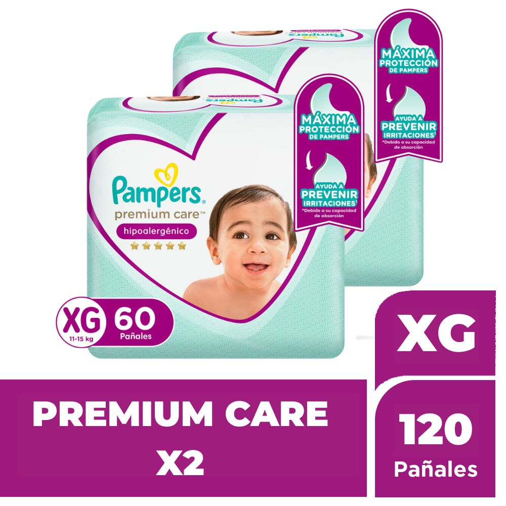 Pack Pañales para bebé PAMPERS Premium Care Talla XG Paquete 120un