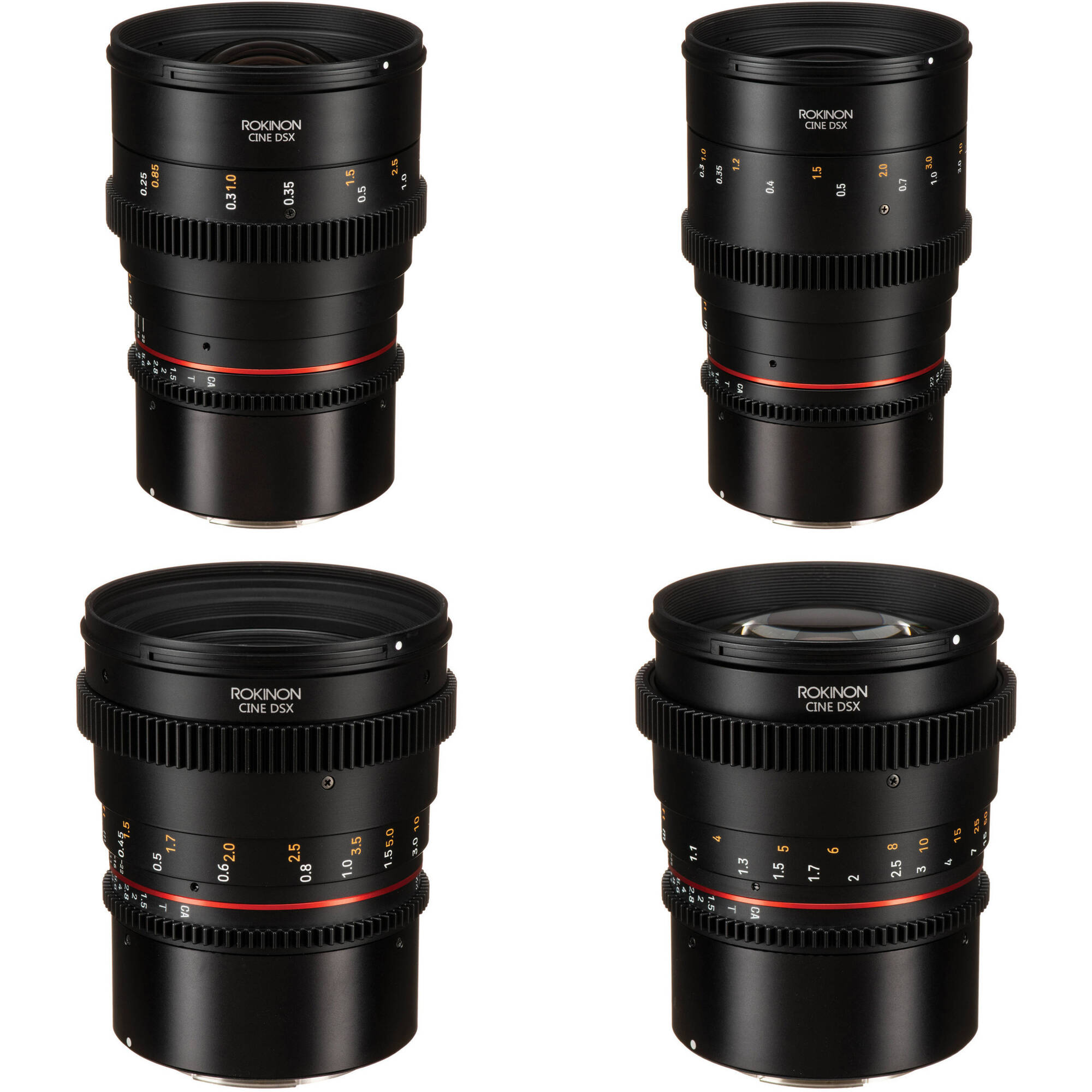 Rokinon 24, 35, 50 y 85 mm T1.5 Paquete de lentes de montura RF Canon Cine DSX de alta velocidad
