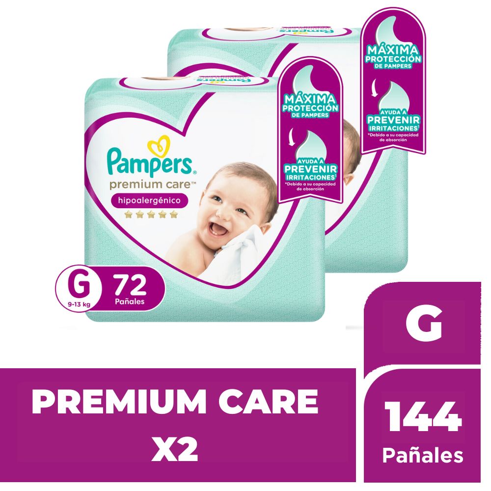 Pack Pañales para bebé PAMPERS Premium Care Talla G Megapack Paquete 144un
