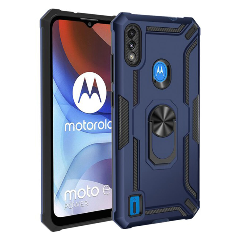 Funda Case para Motorola E7 Holder Parante con Anillo Azul Antishock Resistente ante Caídas y Golpes