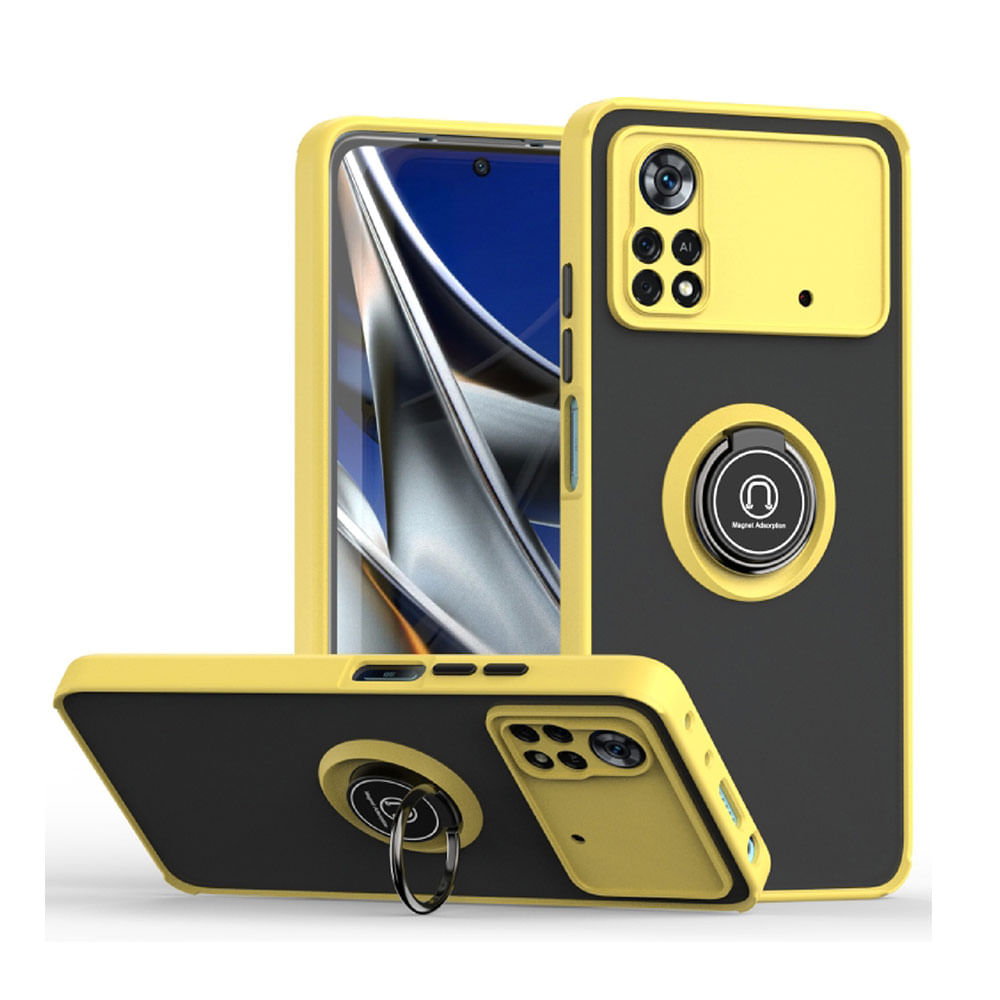 Funda para Xiaomi Poco X4 Pro NFC Ahumado + Anillo Amarillo Antigolpe y Resistente a Caidas