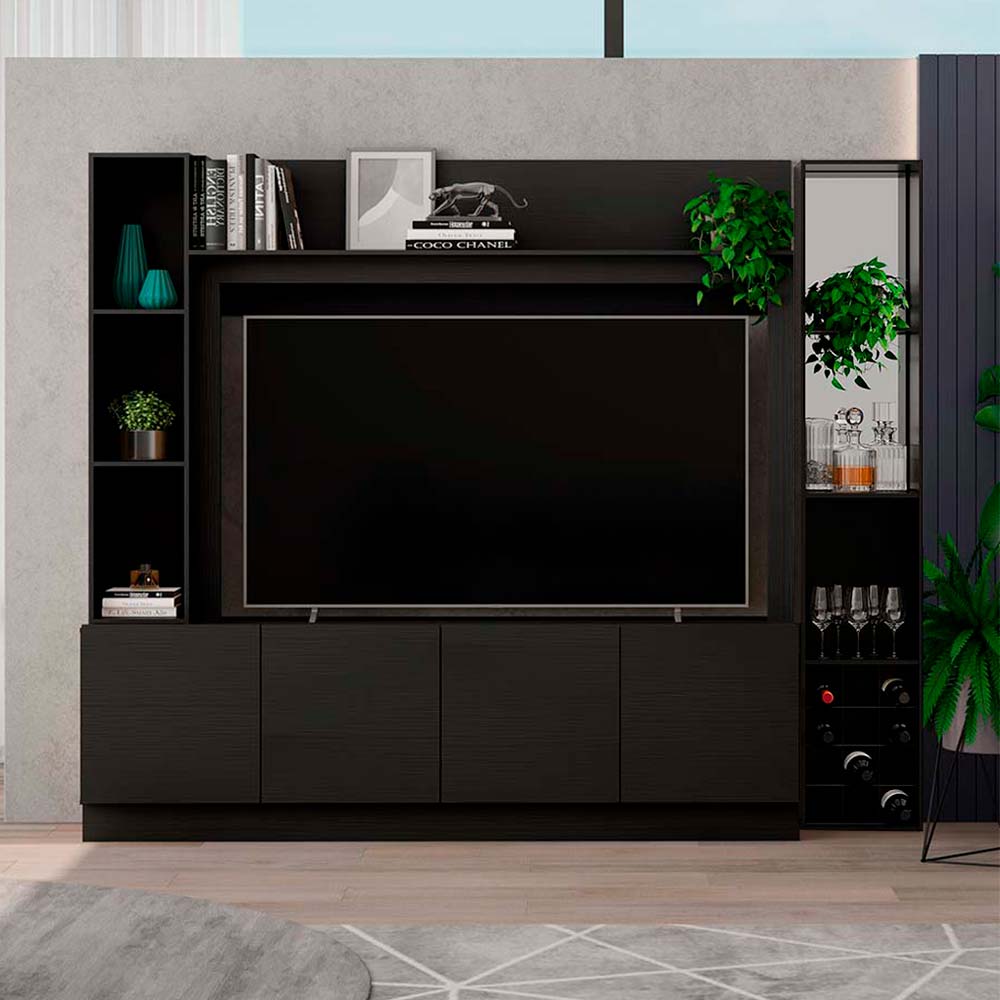 COMBO Mueble Sala Modular Orange: Mesa de TV 4 Puertas + Estante Bar + Marco con Estante Negro