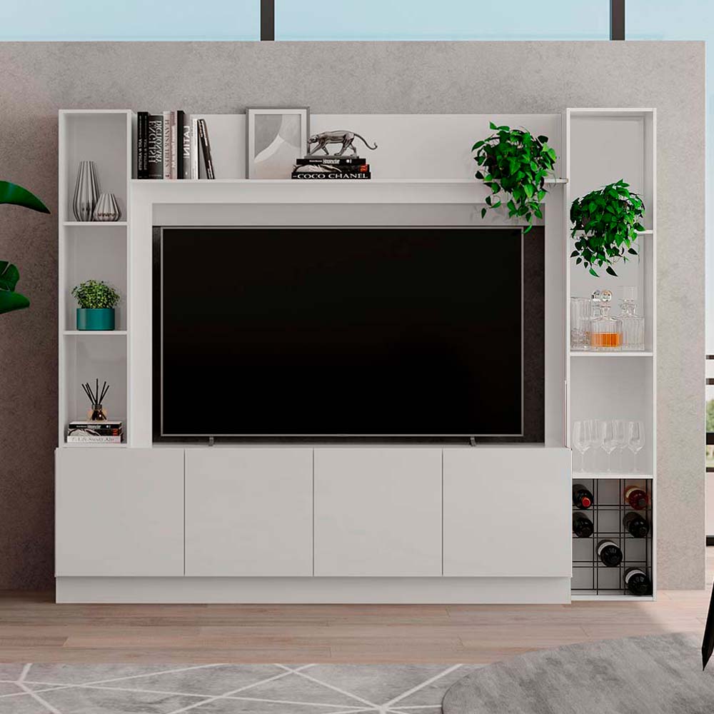 COMBO Mueble Sala Modular Orange: Mesa de TV 4 Puertas + Estante Bar + Marco con Estante Blanco