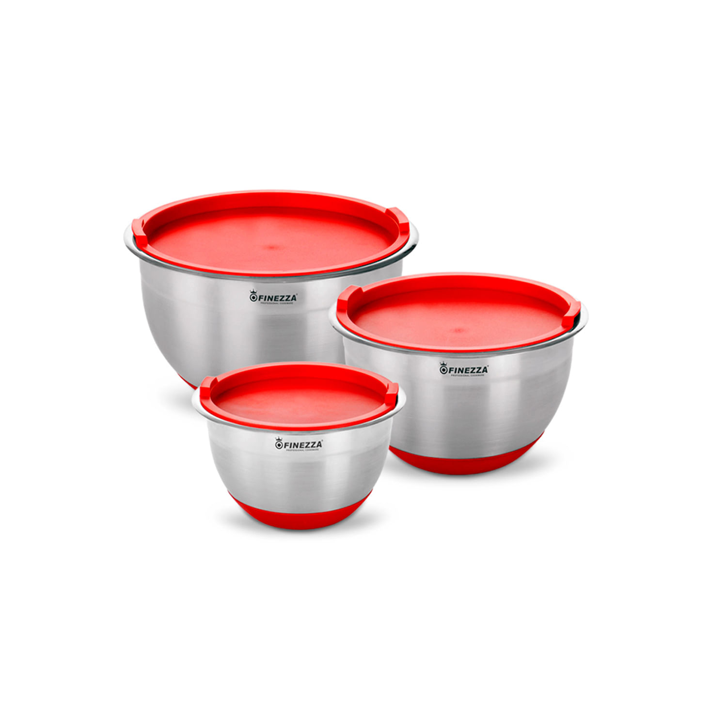 Set de bowl Finezza FZ-1006BW_ROJO 3 unidades de acero con tapa roja