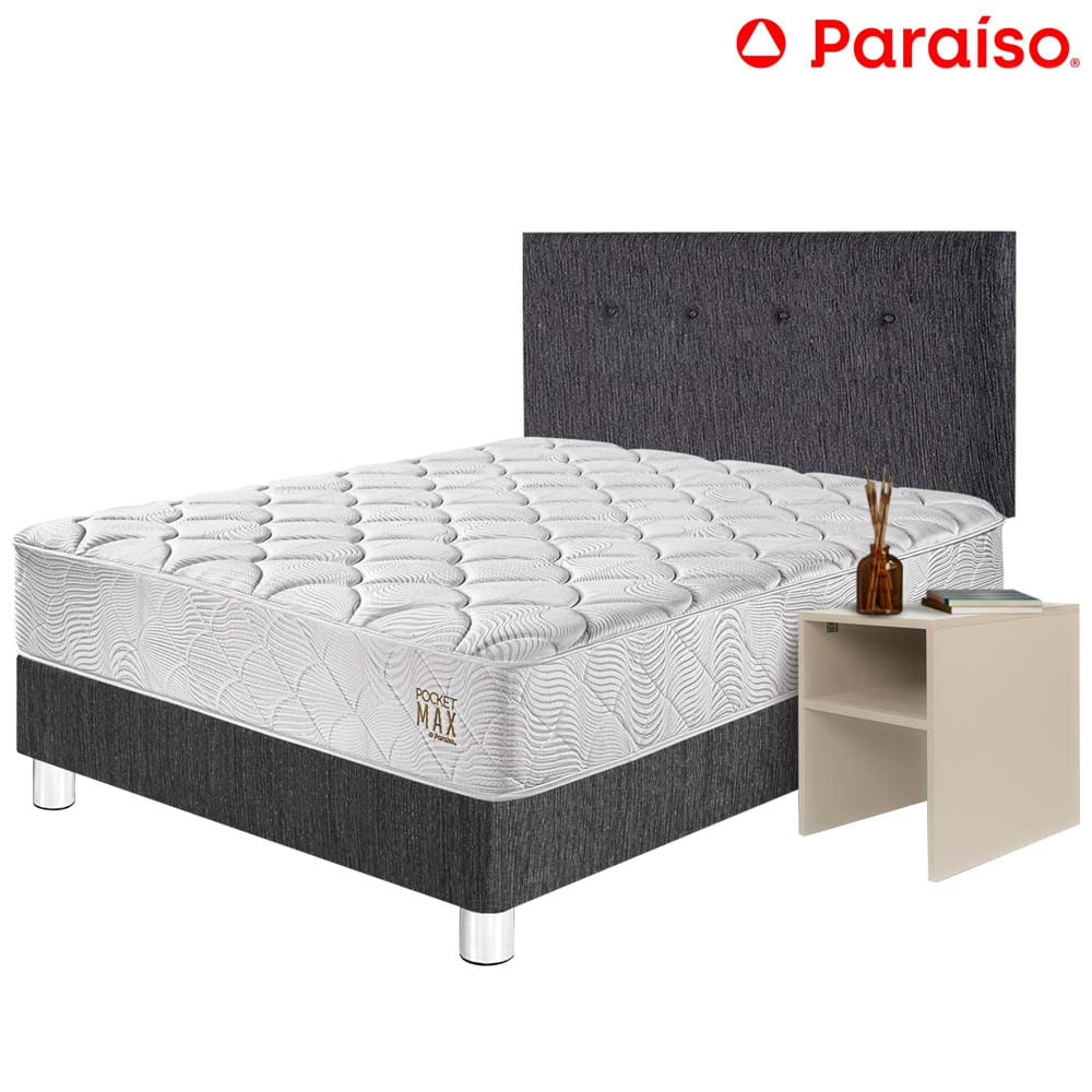 Dormitorio PARAISO Pocket Max 1.5 Plaza Charcoal + 1 Velador Repisa