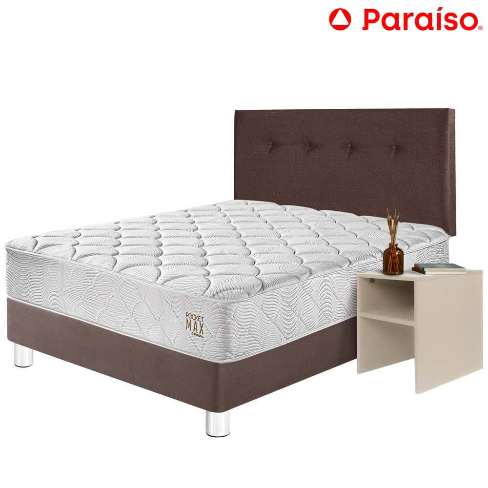 Dormitorio PARAISO Pocket Max 1.5 Plaza Chocolate + 1 Velador Repisa