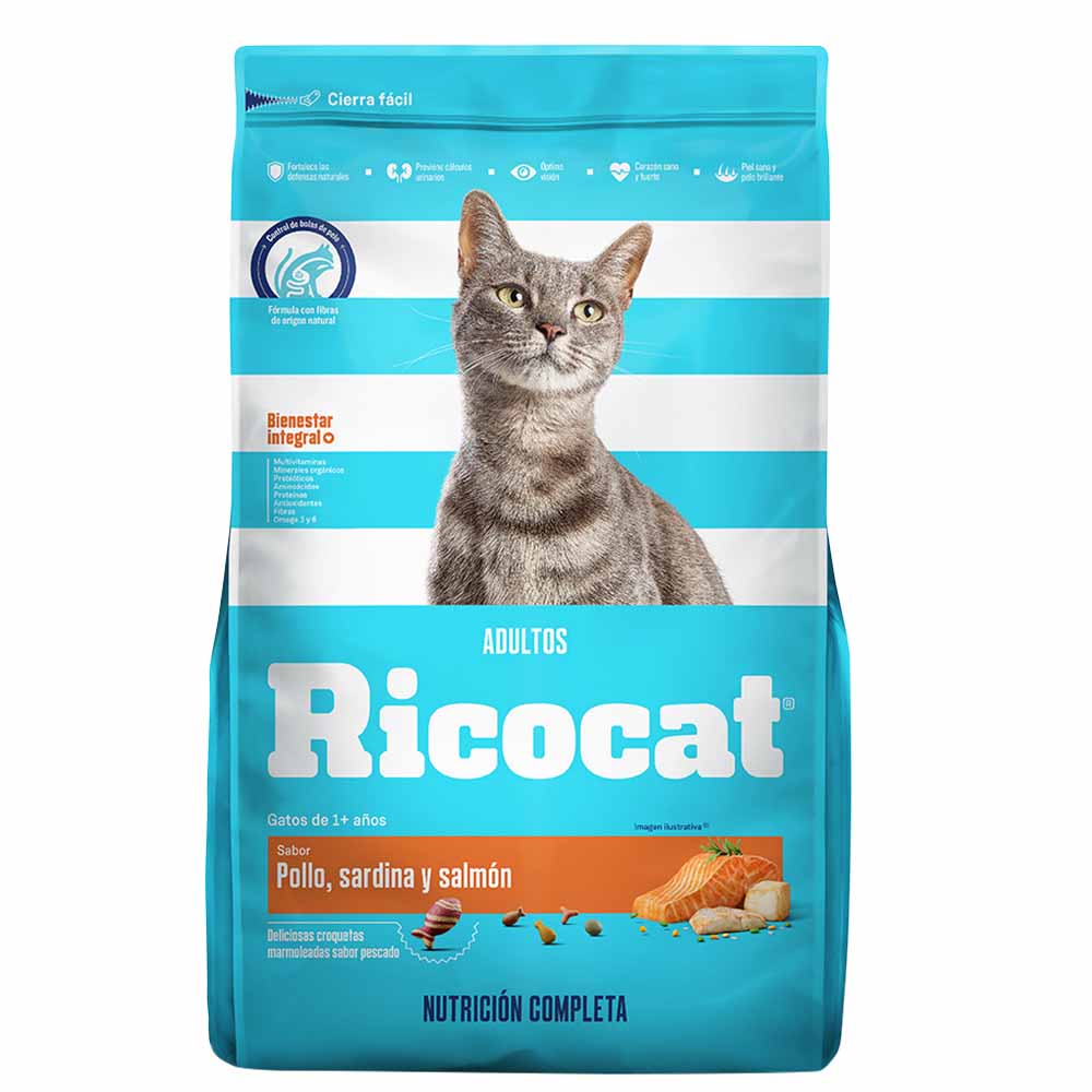 Alimento para Gatos RICOCAT Pollo, Sardina y Salmón Bolsa 15Kg