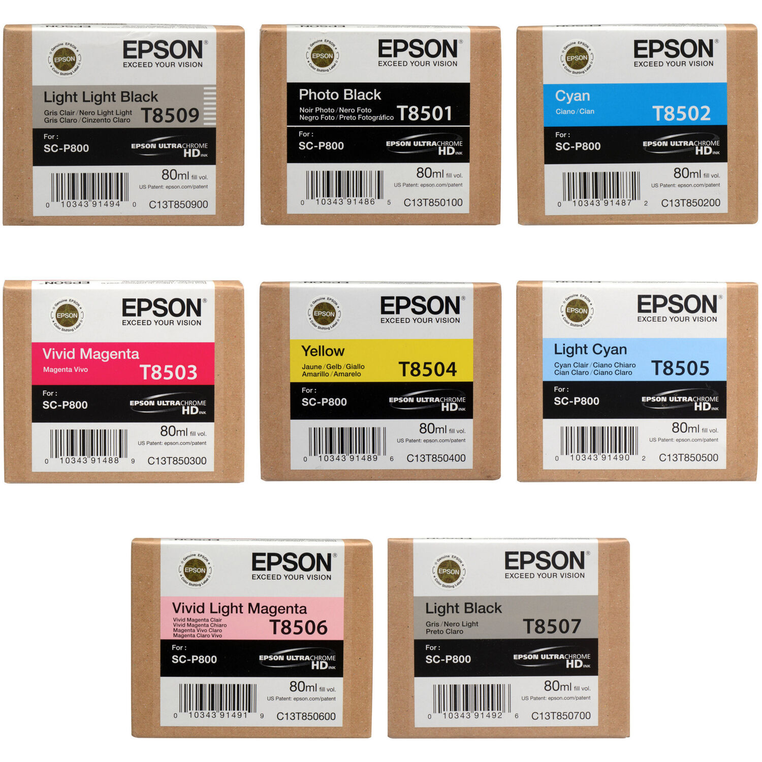 Set de Cartuchos de Tinta Epson T850 Ultrachrome Hd con 8 Tintas y Negro Fotográfico