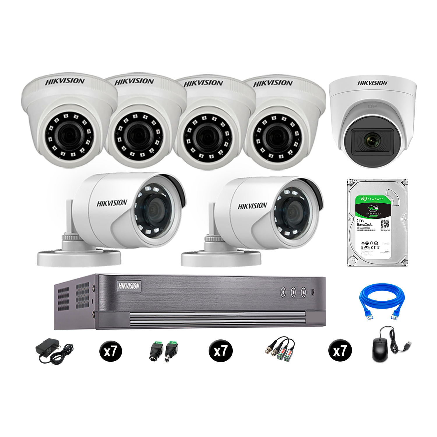 Cámaras de Seguridad Hikvision Kit 7 Vigilancia Full Hd 2Tb 1 Cámara con Audio