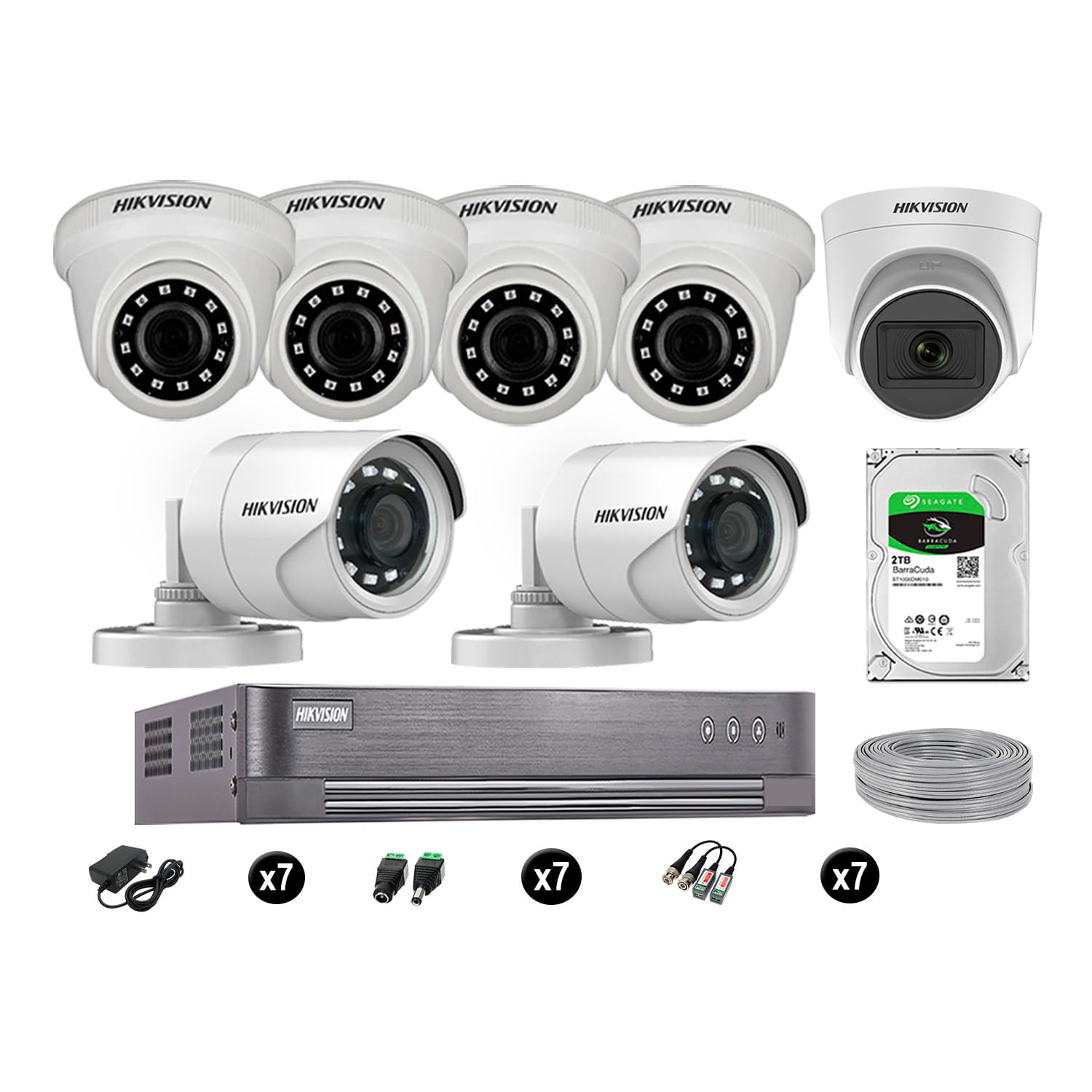 Cámaras de Seguridad Hikvision Kit 7 Vigilancia Full Hd 2Tb 1 Cámara con Audio Completo