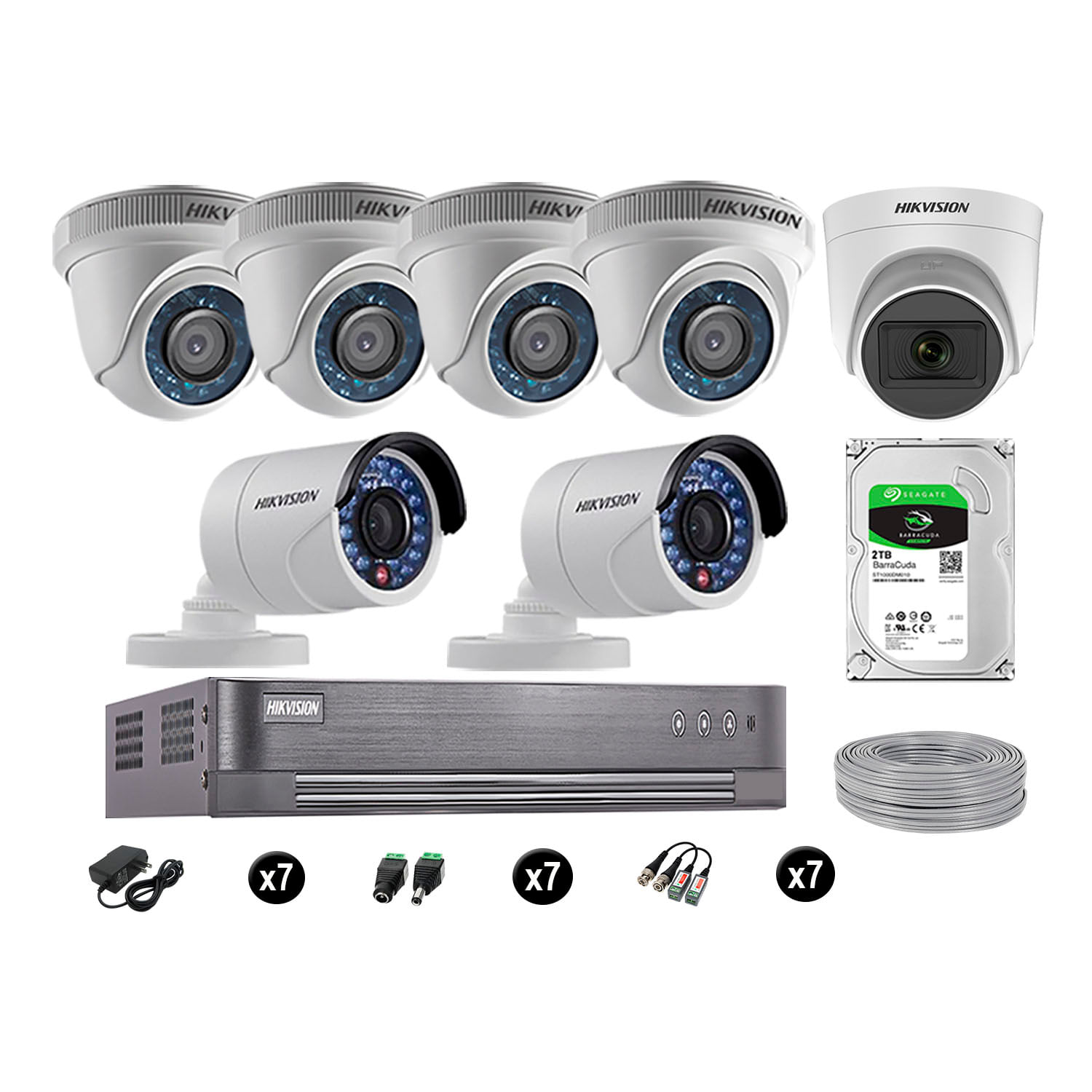 Cámaras de Seguridad Hikvision Kit 7 Vigilancia Hd 720P 2Tb 1 Cámara con Audio Completo
