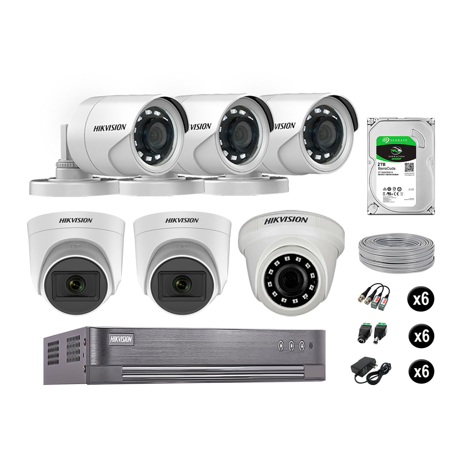 Kit 6 Cámaras de Seguridad Hikvision Full Hd Vigilancia 02 Cámara Audio Incorporado Disco 2Tb
