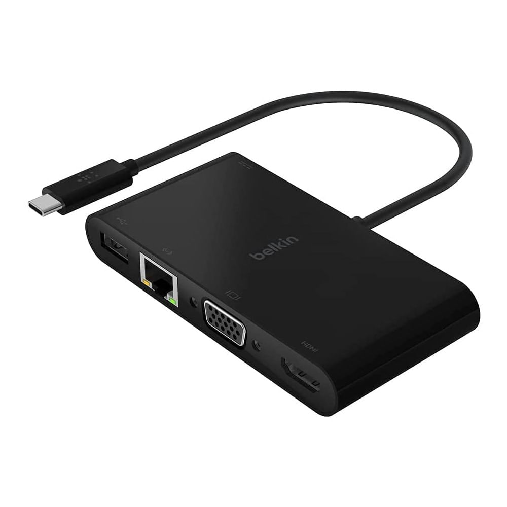 Adaptador Belkin Multimedia USB-C VGA 4K HDMI USB 3.0 Ethernet Pass 100W MacBook Pro - AVC004btBK