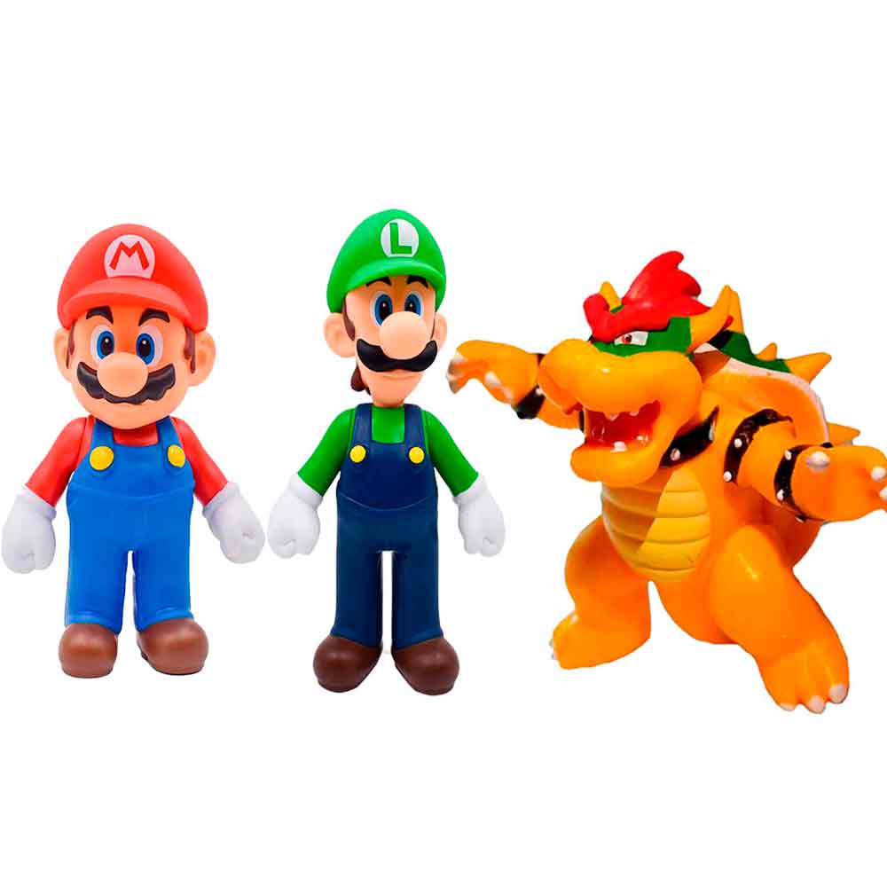 Pack 3 Figuras Mario Rojo  Luigi Verde  Bowser 13 14 9 cm