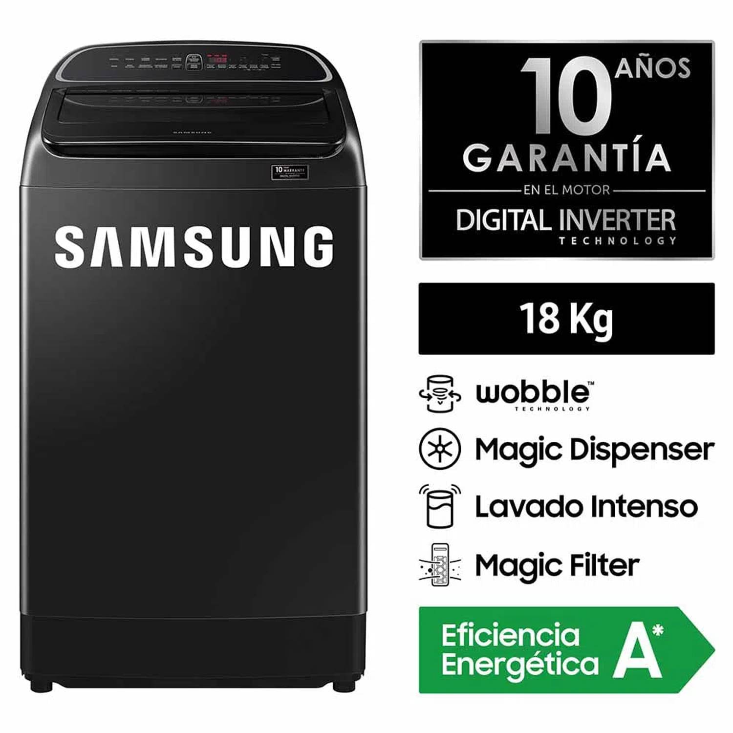 Lavadora Samsung Carga Superior 18Kg WA18T6260BV Negro