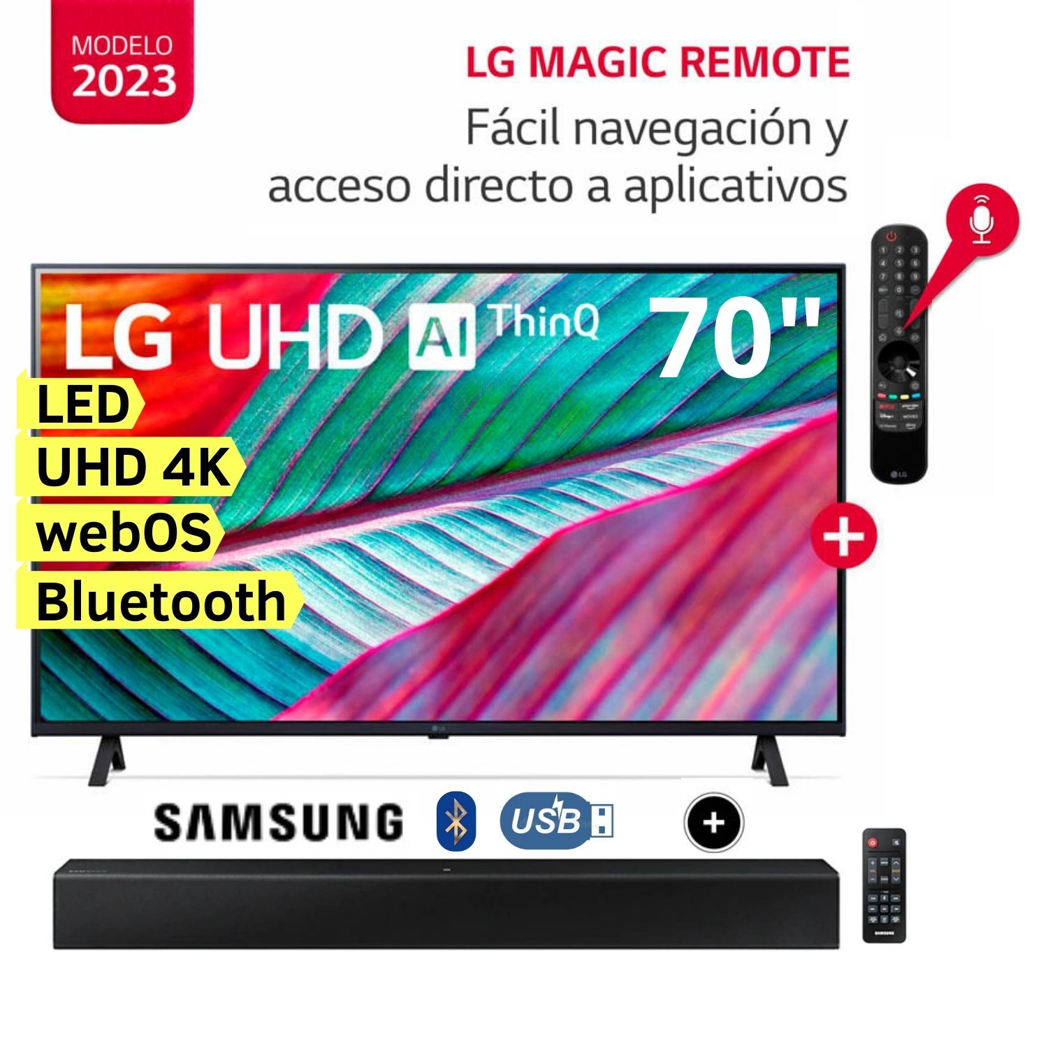 Televisor LG LED Smart TV 70" Ultra HD 4K ThinQ AI 70UR8750PSA + Soundbar HW-T400