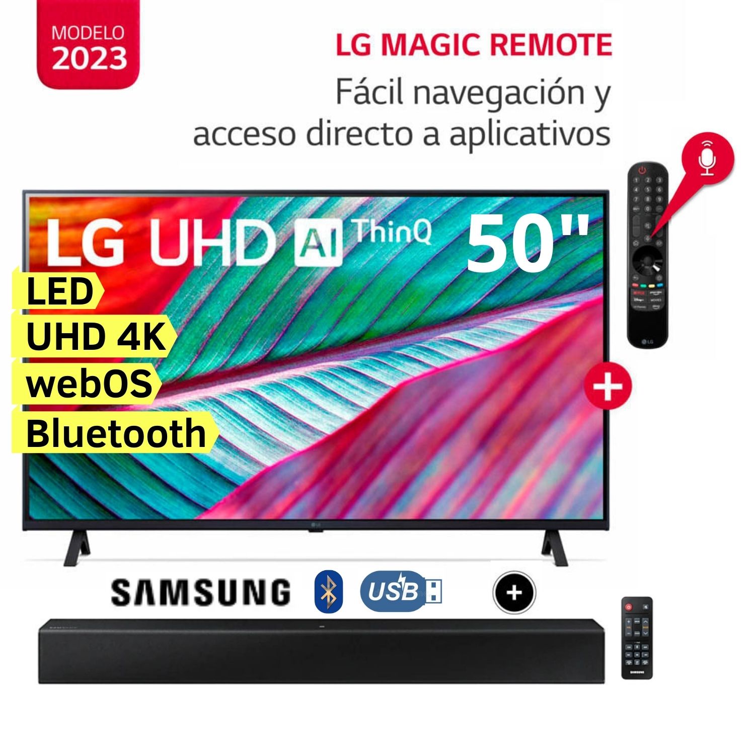 Televisor LG LED Smart TV 50" Ultra HD 4K ThinQ AI 50UR8750PSA + Soundbar HW-T400