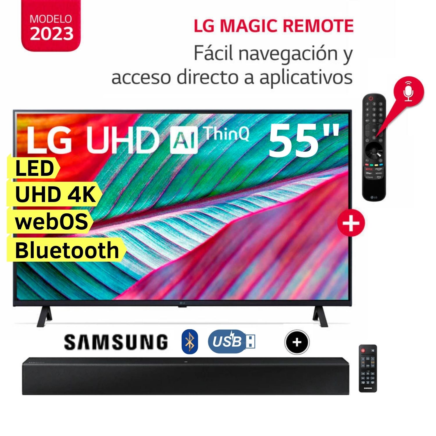 Televisor LG LED Smart TV 55" Ultra HD 4K ThinQ AI 55UR8750PSA + Soundbar HW-T400