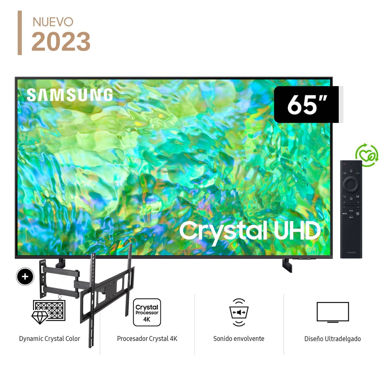 Televisor Samsung 65" LED Smart TV Crystal Ultra HD 4K UN65CU8000GXPE + Rack Giratorio