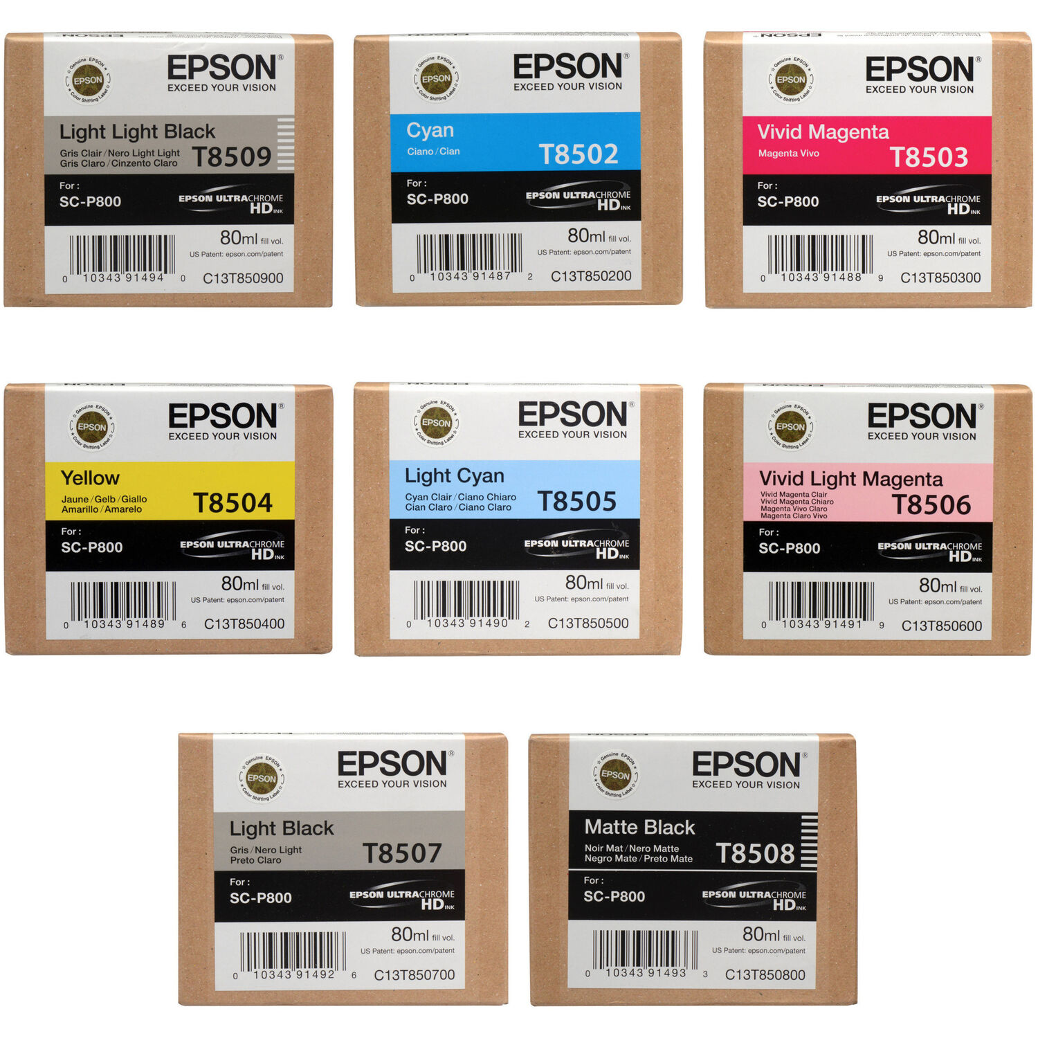 Set de Cartuchos de Tinta Epson T850 Ultrachrome Hd con 8 Tintas y Negro Mate