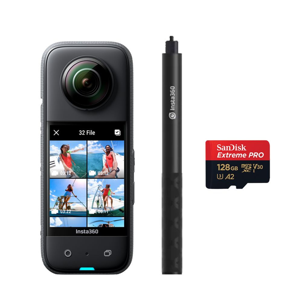 Cámara de acción Insta360 X3 + Selfie Stick 114CM + Memoria 128GB Extreme Pro
