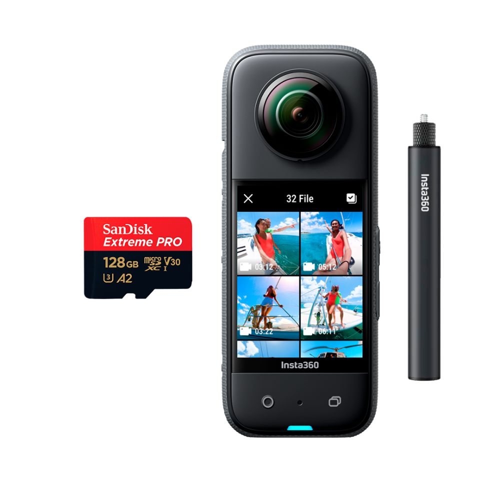 Cámara de acción Insta360 X3 + Selfie Stick 70CM + Memoria 128GB Extreme Pro