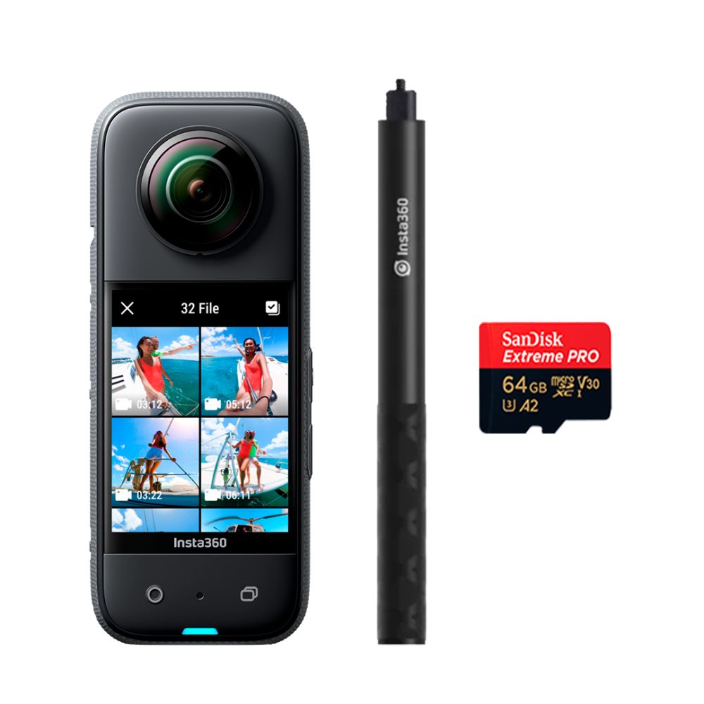 Cámara de acción Insta360 X3 + Selfie Stick 114CM + Memoria 64GB Extreme Pro