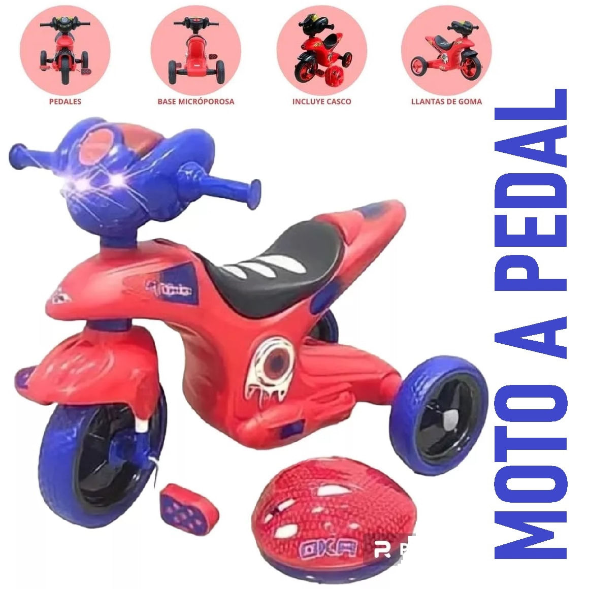 Moto a Pedal Musical con Luces y Bocina Negro Rojo y Azul
