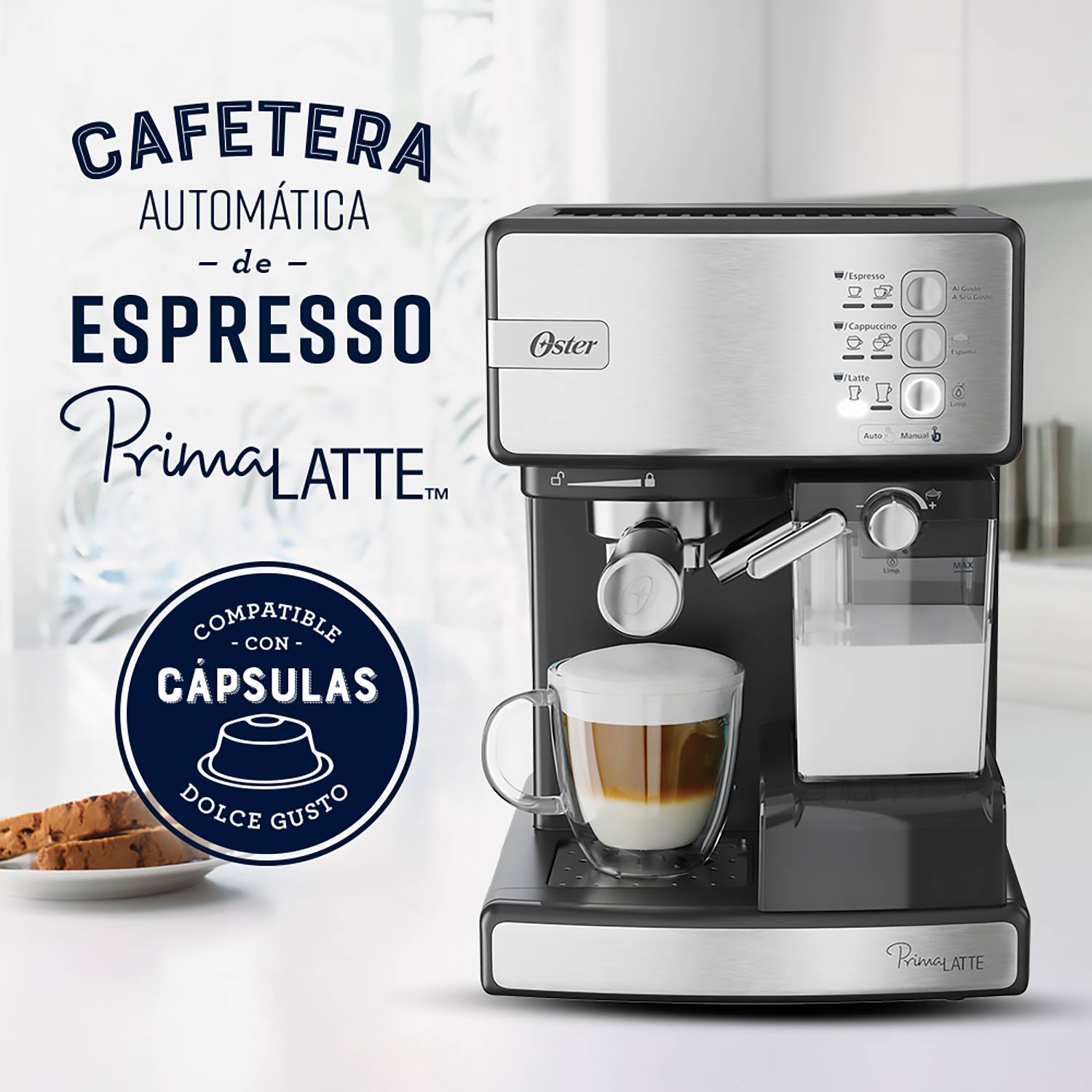 Cafetera automática de espresso plateada Oster® PrimaLatte™ BVSTEM6603SS