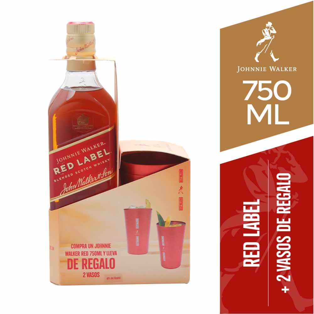 Pack Whisky JOHNNIE WALKER Red Label Botella 750ml + 2 Vasos