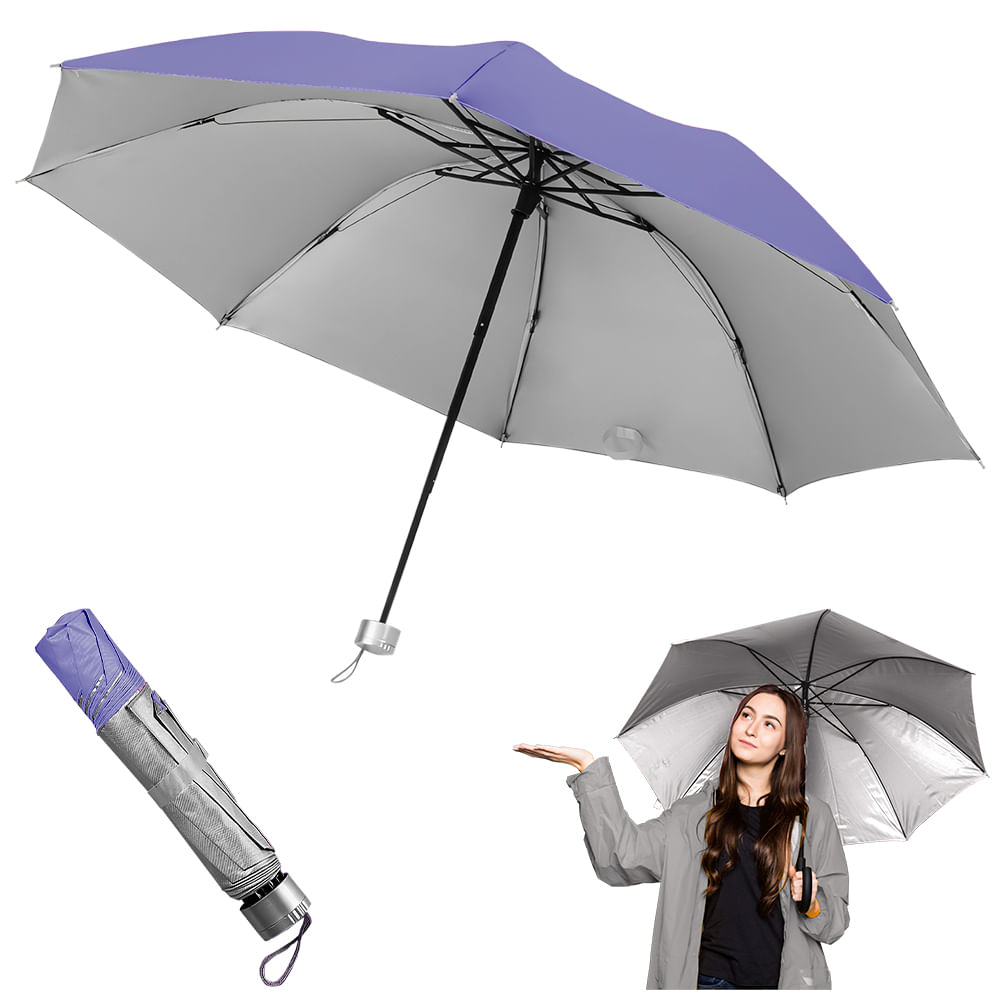 Paraguas Plegable Sombrilla de Mano para Sol Lluvia K02 Lila