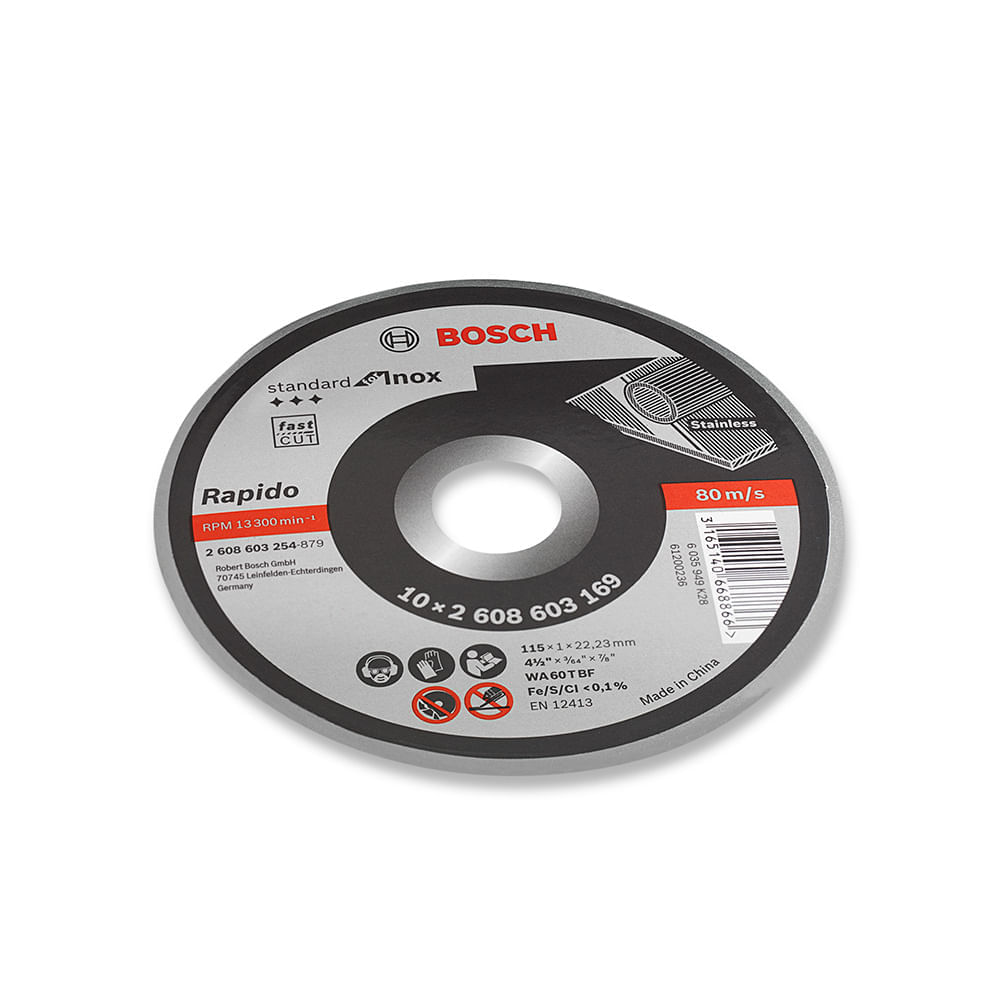 10 Discos de Corte Bosch Standard for inoxidable 115x1,0mm