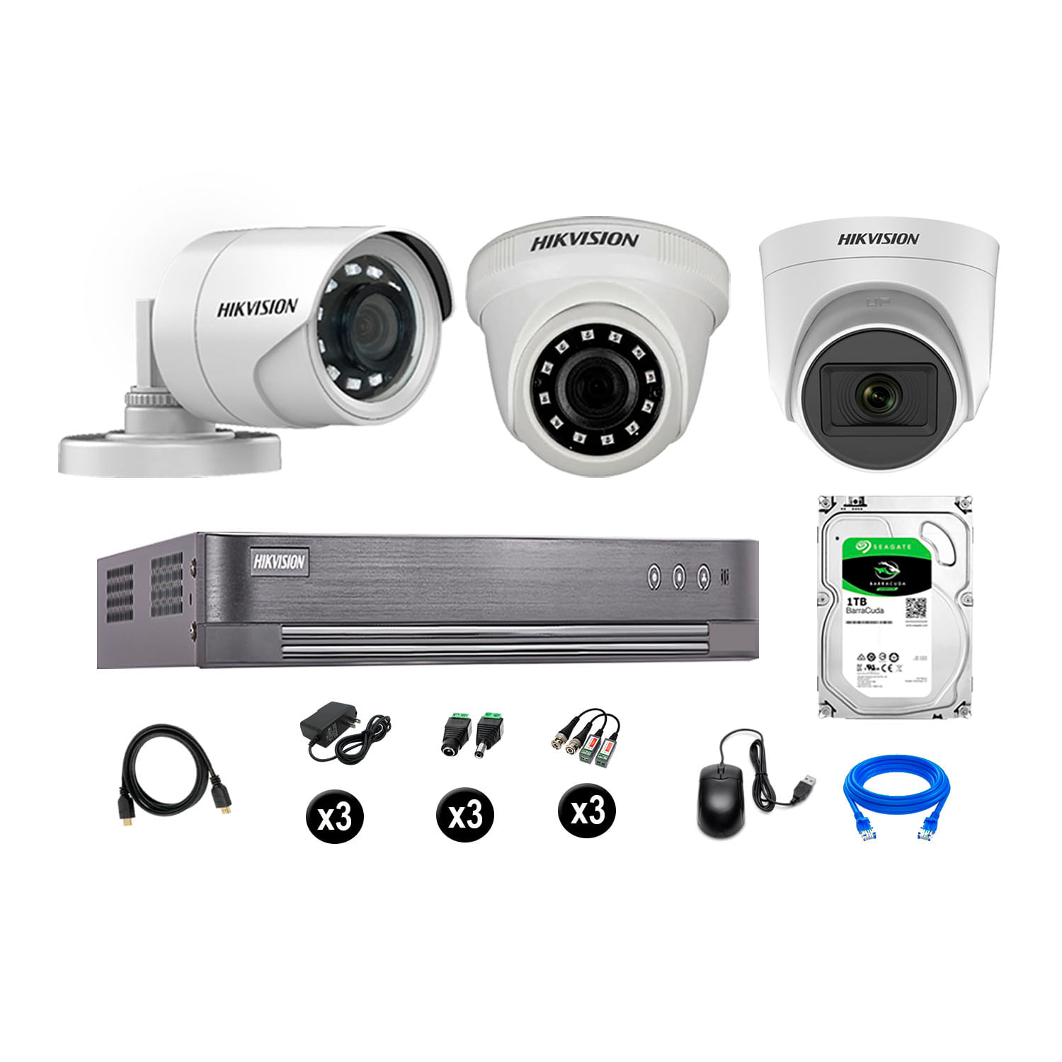 Cámaras de Seguridad Hikvision Kit 3 Vigilancia Full Hd 1Tb 1 Cámara con Audio
