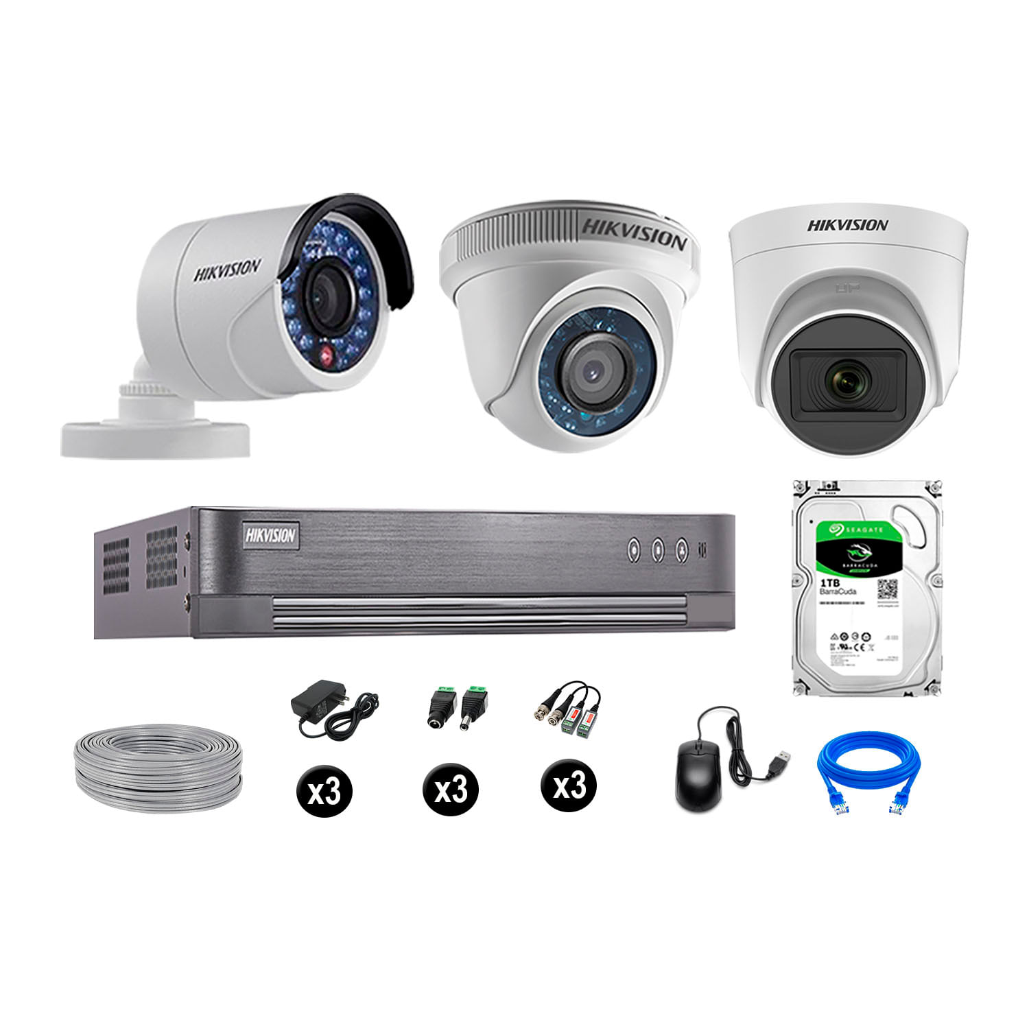 Cámaras de Seguridad Hikvision Kit 3 Vigilancia Hd 720P 1Tb 1 Cámara con Audio Completo
