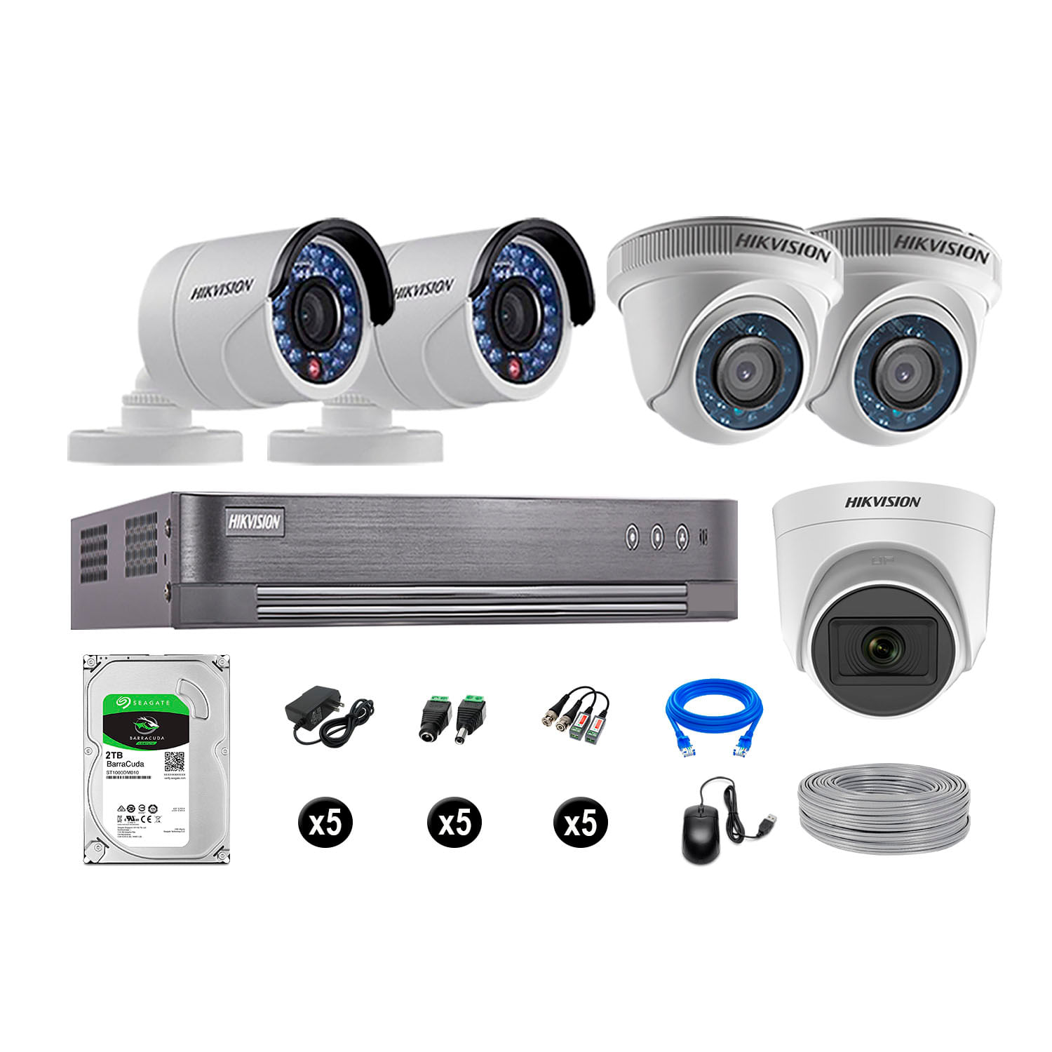 Cámaras de Seguridad Hikvision Kit 5 Vigilancia Hd 720P 2Tb 1 Cámara con Audio Completo