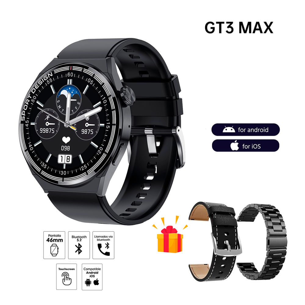 Smartwatch GT3 Max Negro GPS Triple Correa