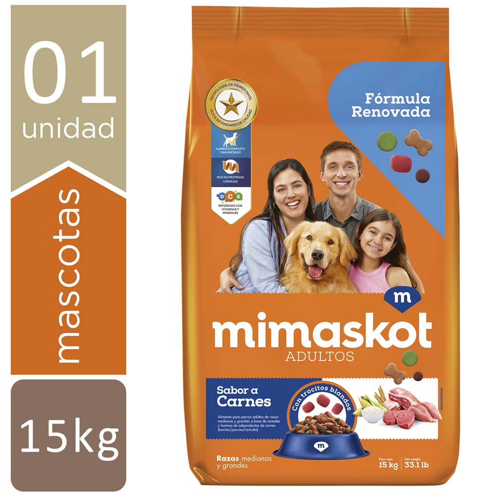 Comida para Perros MIMASKOT Adultos Raza Medianas y Grandes Carne Cereales y Vegetales Bolsa 15Kg