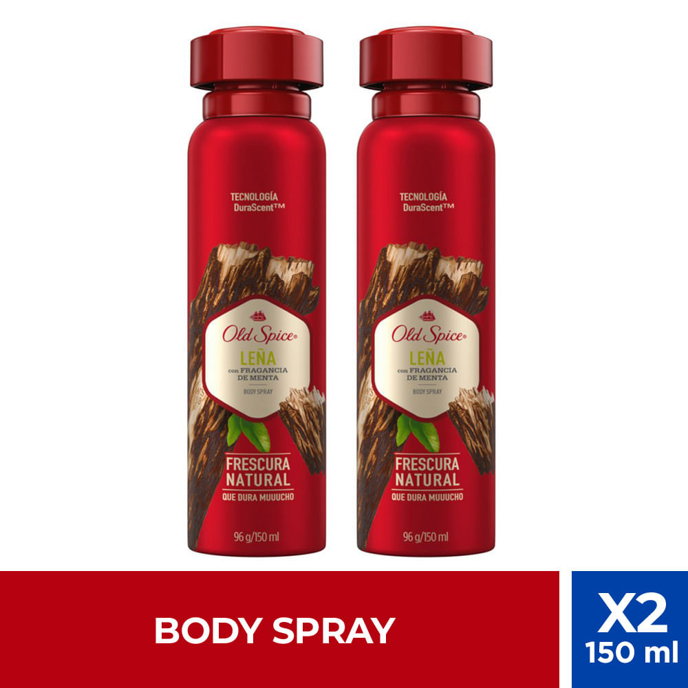 Pack Desodorante Body Spray en Aerosol para Hombre OLD SPICE Leña Frasco 150ml Paquete 2un