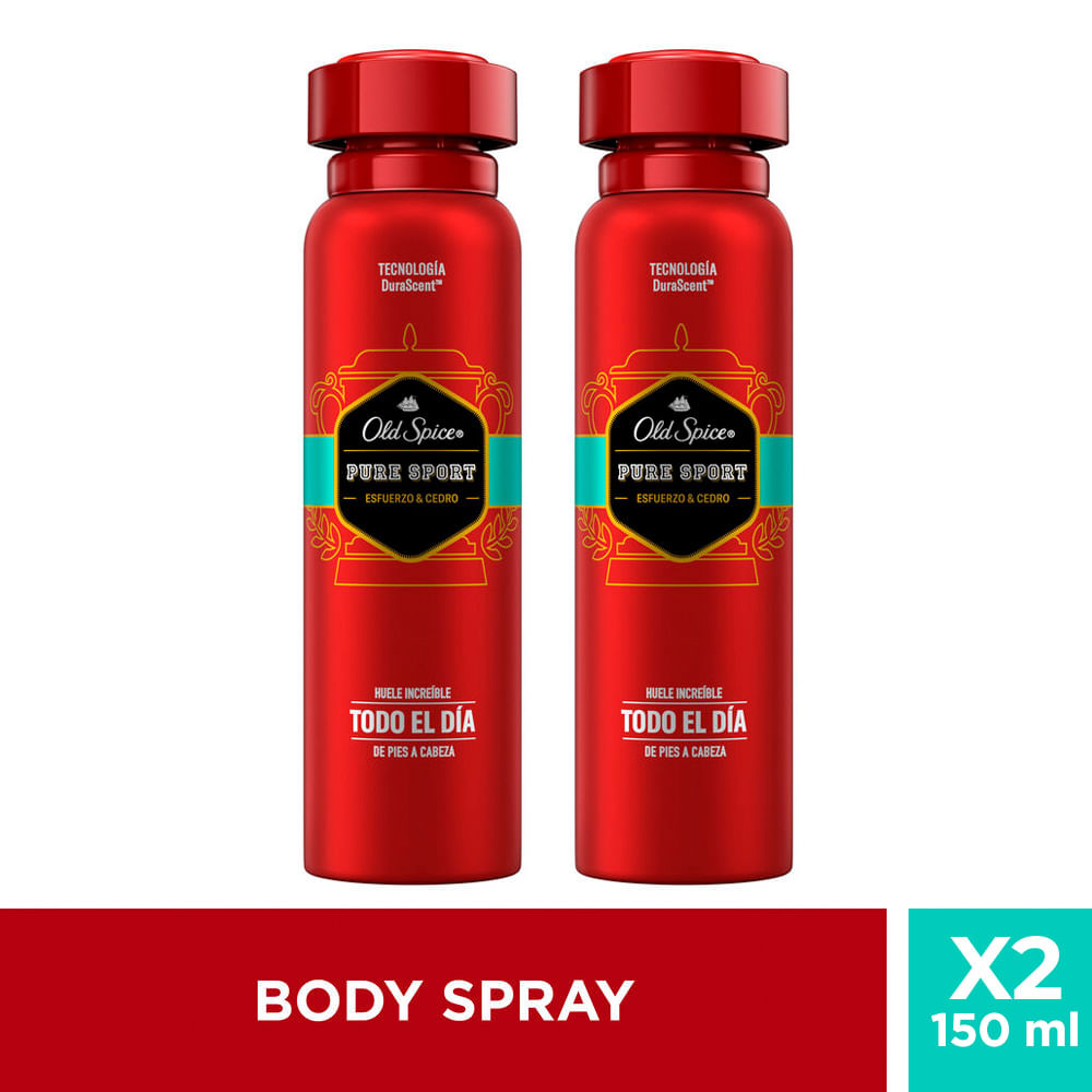 Pack Desodorante Body Spray en Aerosol para Hombre OLD SPICE Pure Sport Frasco 150ml Paquete 2un