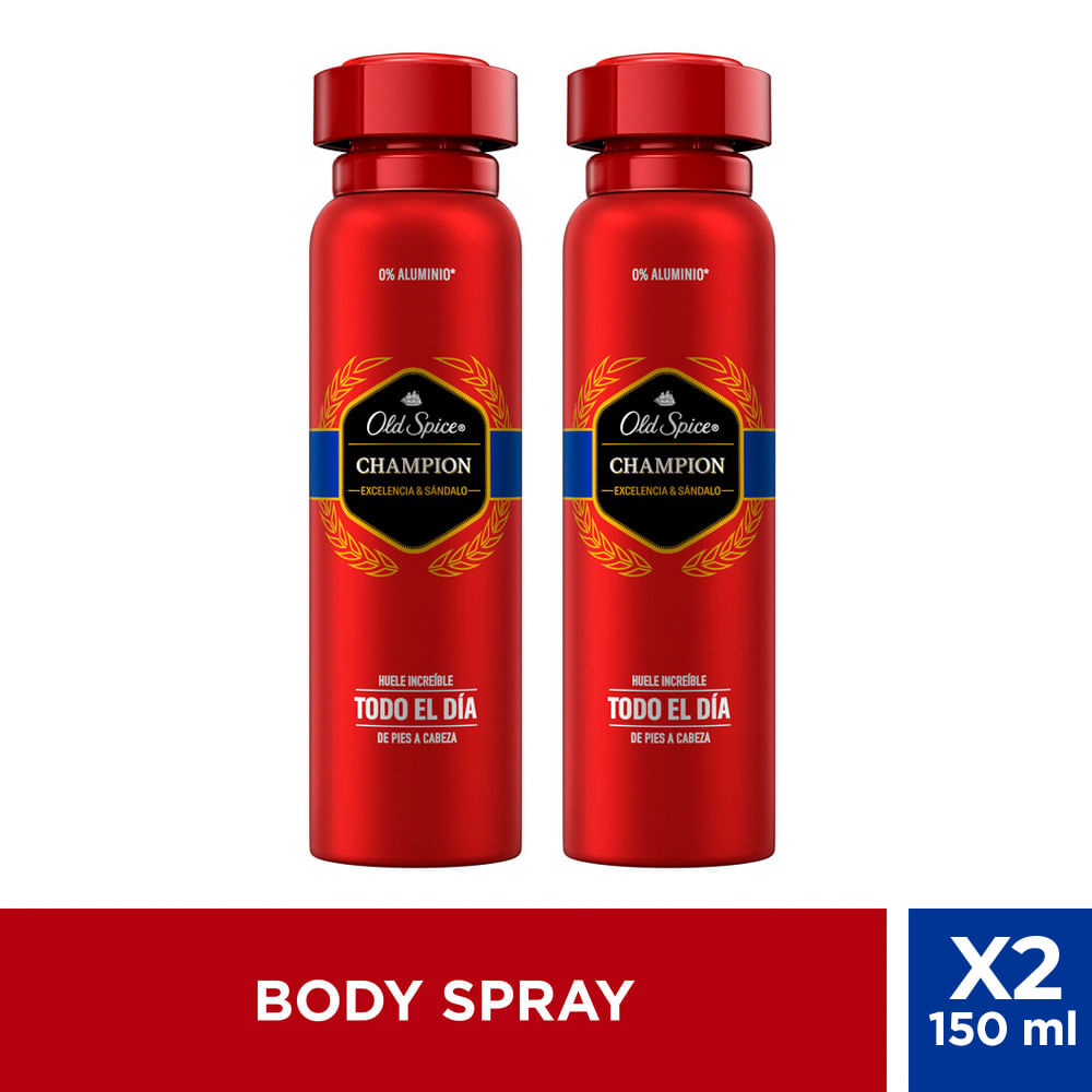 Pack Desodorante Body Spray en Aerosol para Hombre OLD SPICE Champion Frasco 150ml Paquete 2un