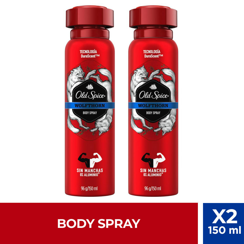 Pack Desodorante Body Spray en Aerosol para Hombre OLD SPICE Wolfthorn Frasco 150ml Paquete 2un