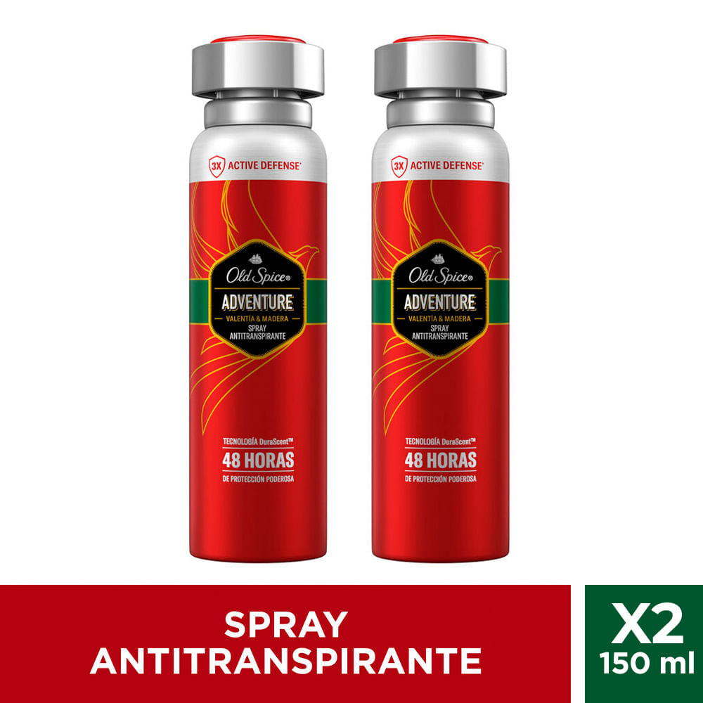 Pack Desodorante en Aerosol OLD SPICE Antitranspirante Adventure Frasco 150ml Paquete 2un