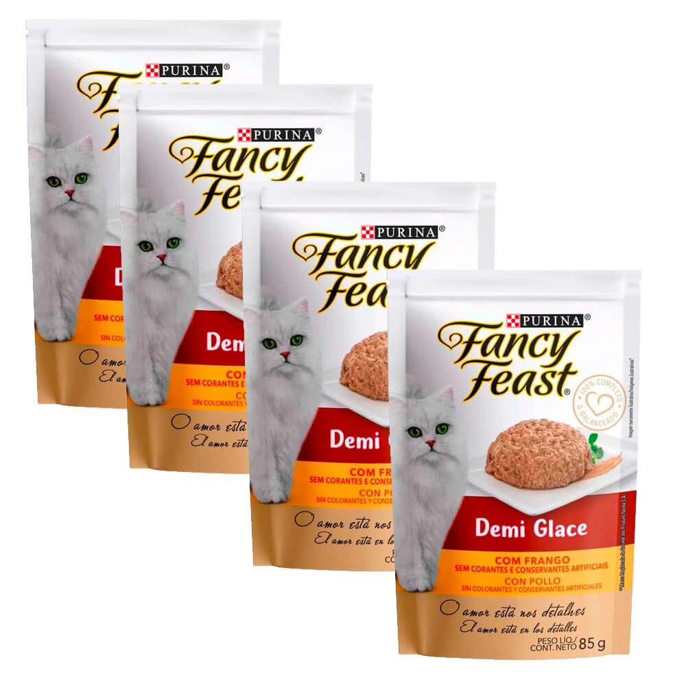 Pack Alimento para Gatos FANCY FEAST Demi Glace Pollo Doypack 85g x 4un