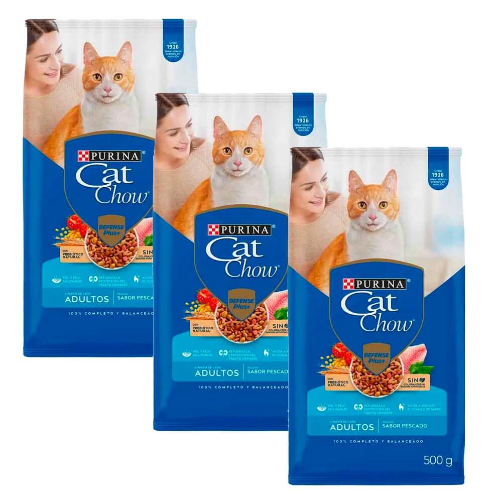 Pack Comida para Gatos CAT CHOW Gatito Pescado Bolsa 500g x 3un