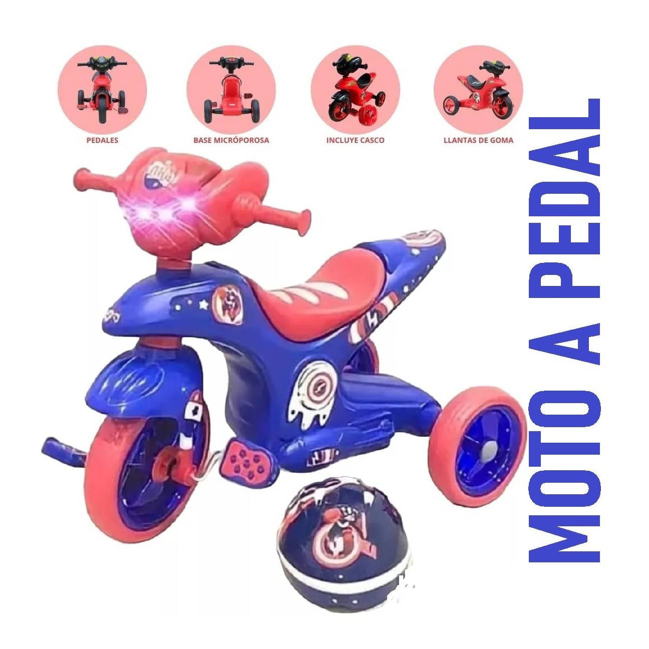 Moto a Pedal Musical con Luces Y Bocina Rojo Y Azul