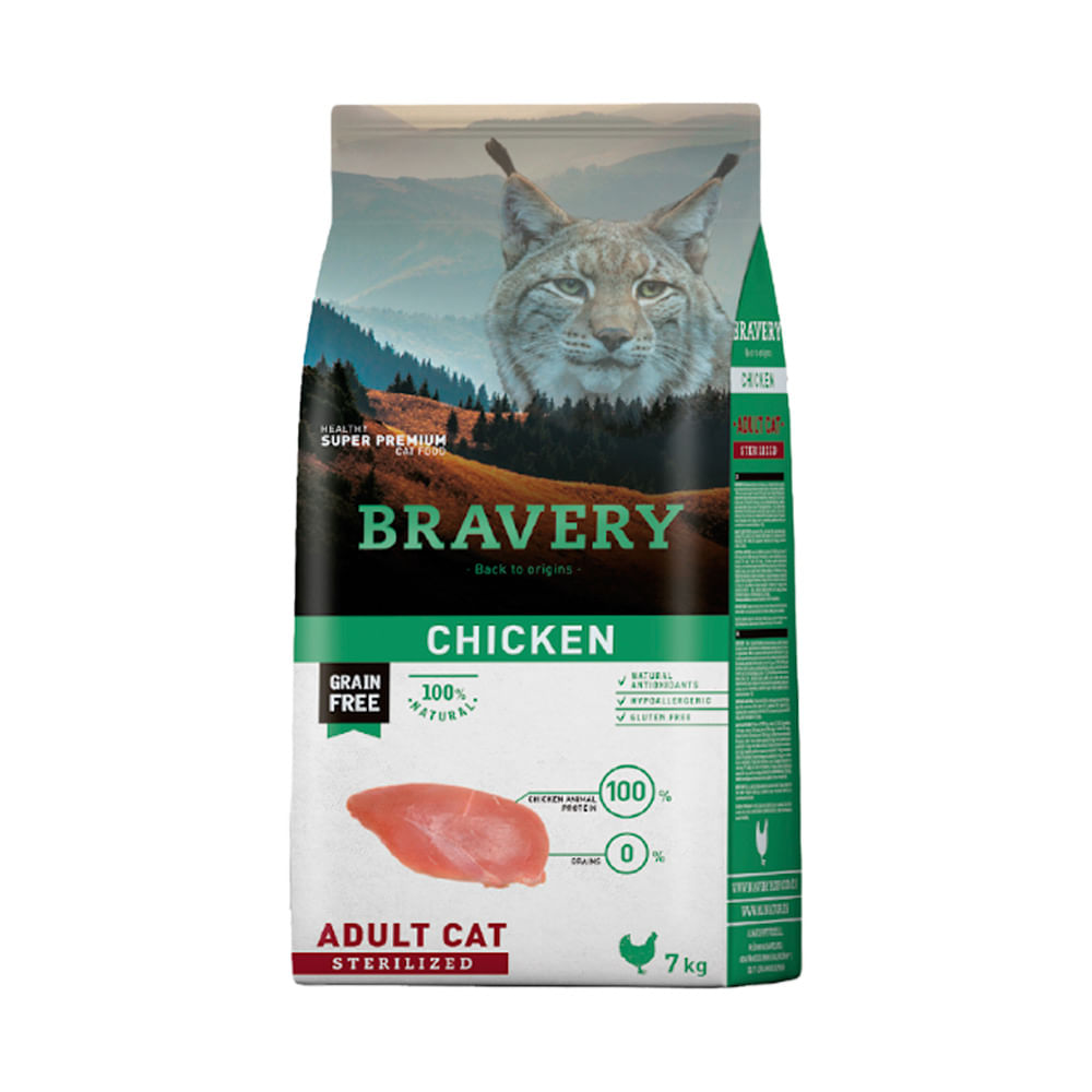 Bravery Alimento Seco Gato Adulto Esterilizado Pollo 7 Kg