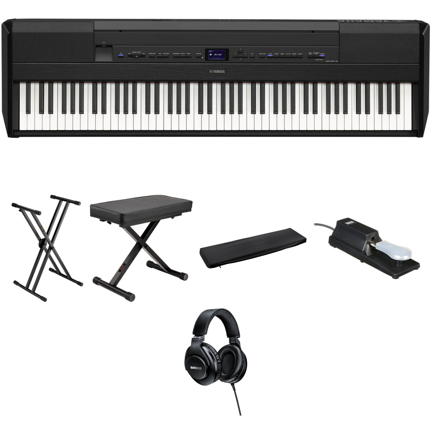 Kit de Valor para Piano Digital Portátil Yamaha P 515 de 88 Teclas Negro
