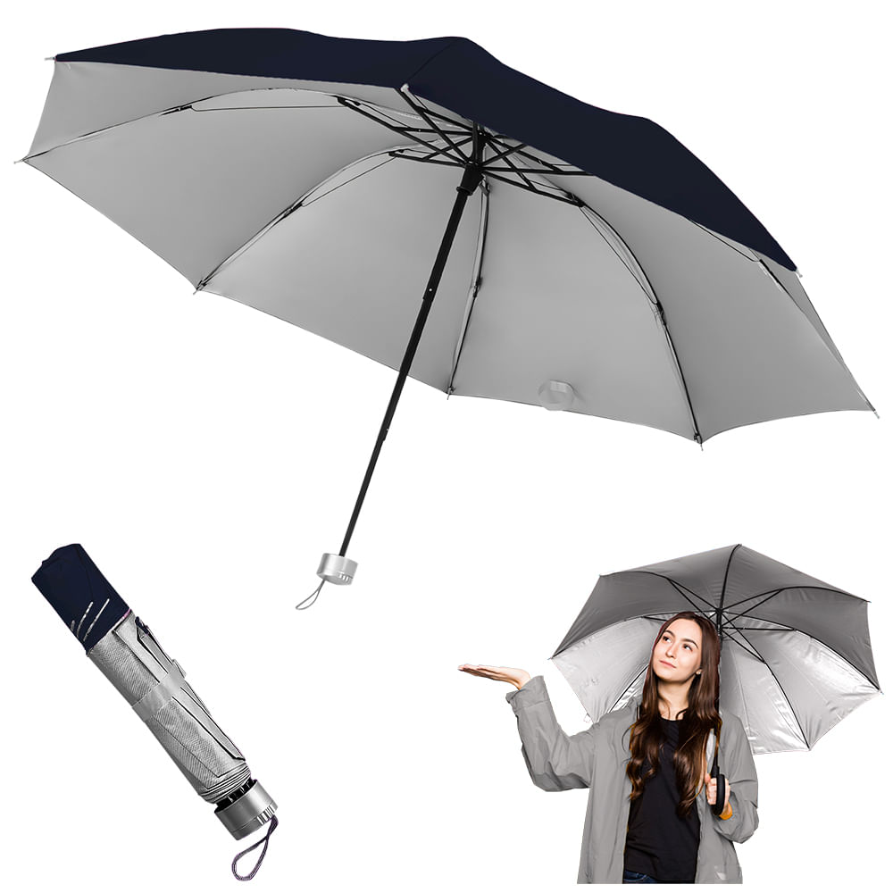 Paraguas Plegable Sombrilla de Mano para Sol Lluvia K02 Acero