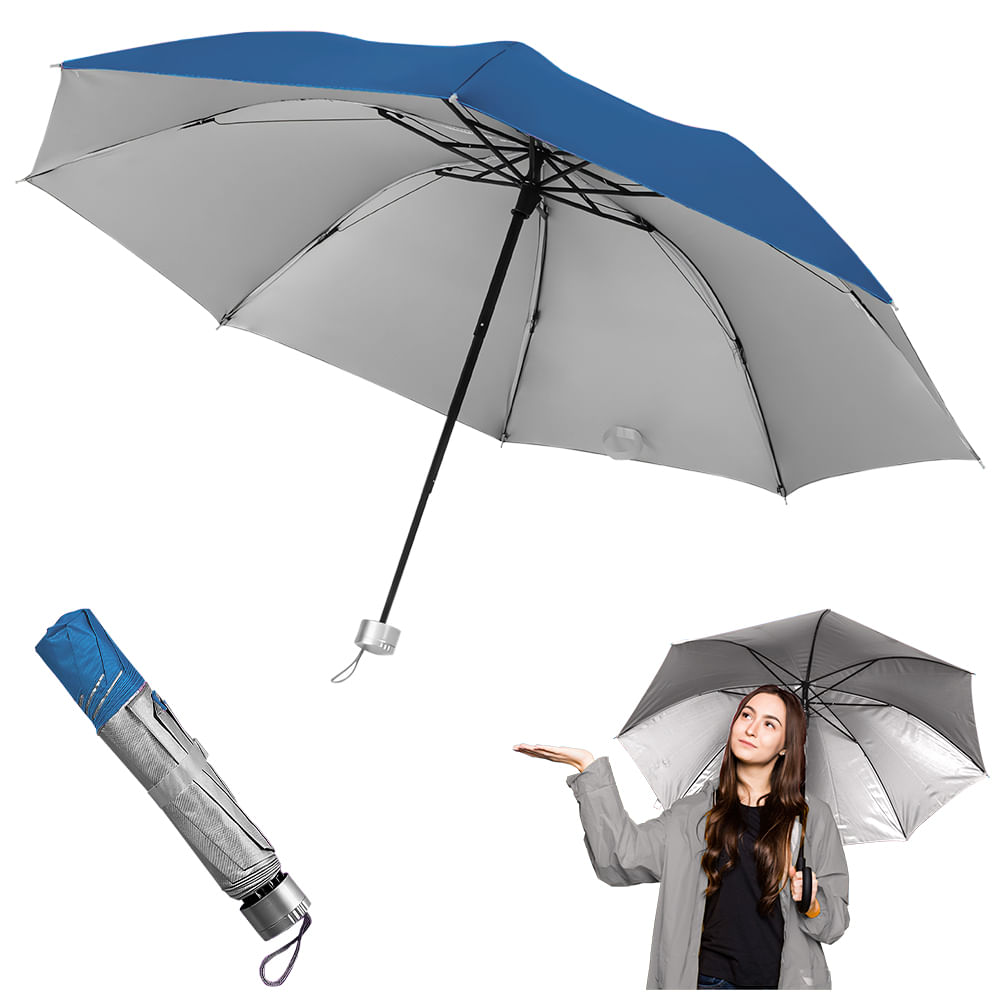 Paraguas Plegable Sombrilla de Mano para Sol Lluvia K02 Celeste