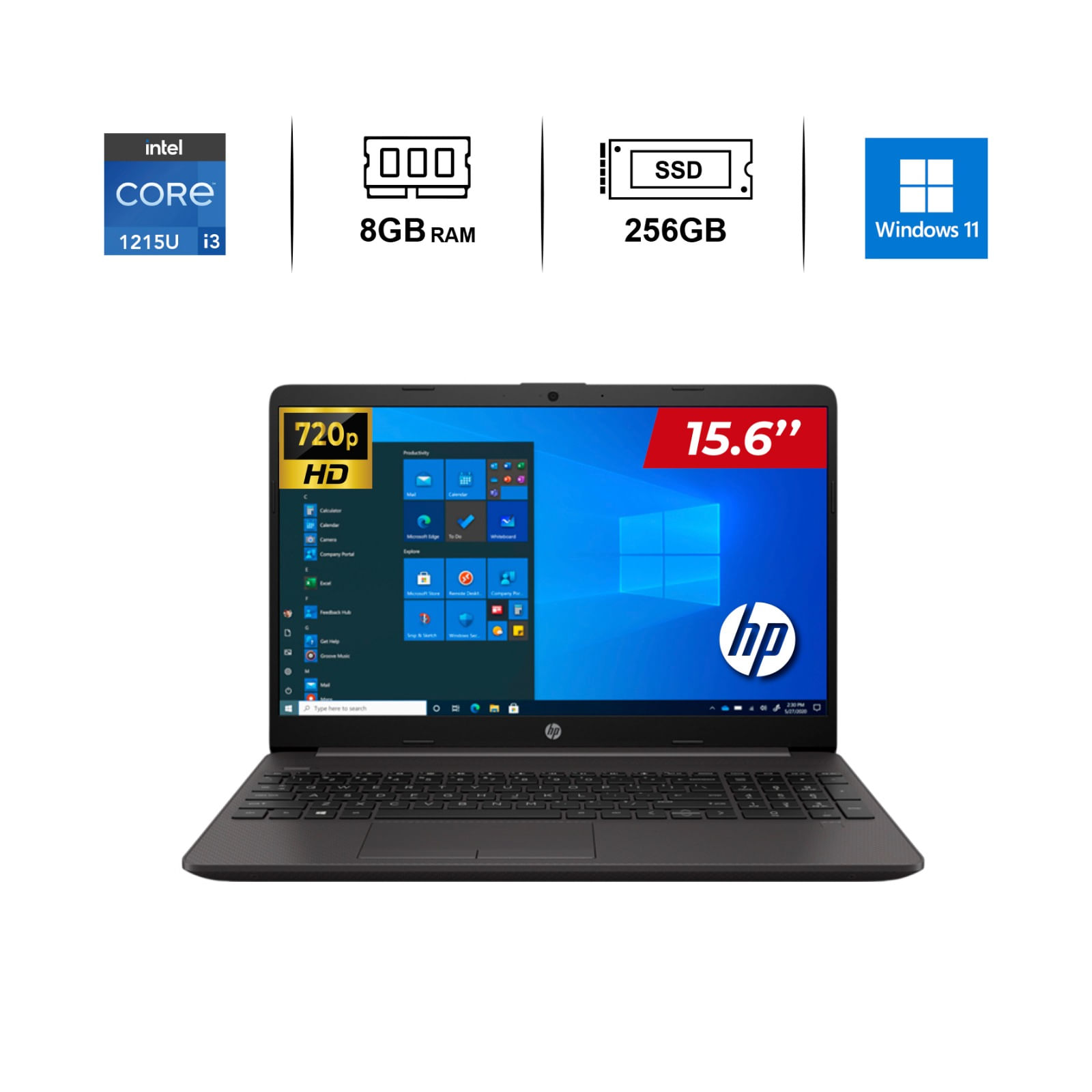 Laptop HP 250 G9 15.6" LED HD Core i3-1215U hasta 4.40GHz 8GB 256GB windows 11